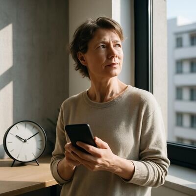 Eine Person bemerkt eine auff&auml;llige Uhrzeit und nutzt den Moment f&uuml;r einen kurzen mentalen Check-in.