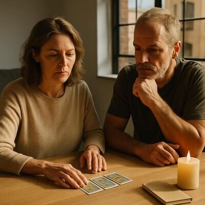 Zwei Menschen betrachten gemeinsam Kartenbilder und sprechen ruhig &uuml;ber eine Entscheidungssituation.