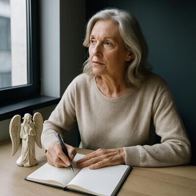 Eine Person schreibt konzentriert in ein Notizbuch, klare Ordnung, Symbol f&uuml;r bewusste Entscheidungsschritte.