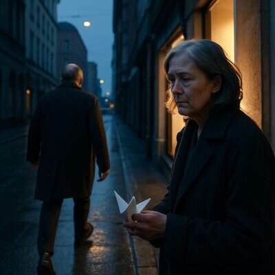 Eine Person geht voraus, die andere bleibt stehen; beide wirken in Gedanken versunken, als Symbol f&uuml;r Ann&auml;herung und R&uuml;ckzug.