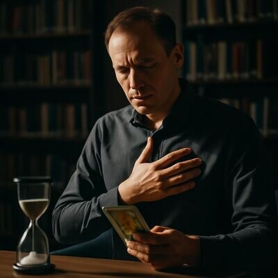 Nachdenklicher Berater h&auml;lt Karten in der Hand, w&auml;hrend er aufmerksam zuh&ouml;rt.