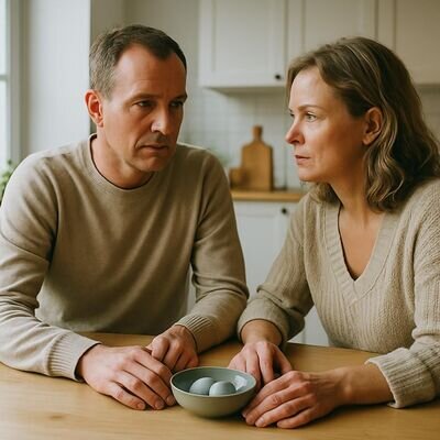 Zwei Erwachsene sitzen sich in einem hellen Raum gegen&uuml;ber und sprechen ruhig &ndash; Symbol f&uuml;r kl&auml;rende Kommunikation nach einem Traum.