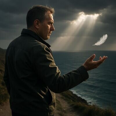 Eine Person in weiter Landschaft, Symbol f&uuml;r Vertrauen und Orientierung.