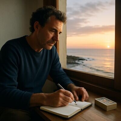 Eine Person schreibt reflektierend in ein Journal, ruhige Stimmung, Symbol f&uuml;r Nachwirkung und Selbstverantwortung.