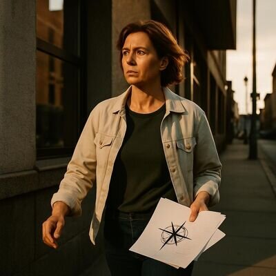 Eine Person sortiert Notizen und Symbole, um berufliche Werte und Ziele zu ordnen.