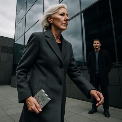 Eine Person steht in einer Stadtumgebung, w&auml;hrend eine zweite Person im Hintergrund beobachtet &ndash; Symbol f&uuml;r Wirkung und Selbstbild.