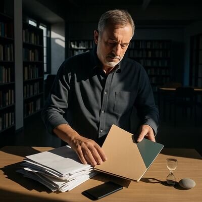 Ein Mann reduziert Ablenkung, schliesst Tabs und schafft eine klare Arbeitsumgebung.