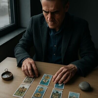 H&auml;nde legen Karten in drei Spalten f&uuml;r Weg A, B und C auf einem Tisch aus hellem Holz.