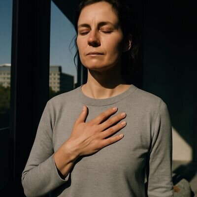 Eine Person richtet sich am Morgen bewusst aus, warmes Licht, ruhige Atmosph&auml;re.