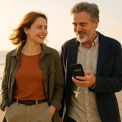 Zwei Personen im Gespr&auml;ch, 11:11 als Symbol f&uuml;r Orientierung, helle Naturkulisse und Zuversicht.