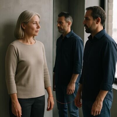 Eine nachdenkliche Szene, die das Thema Spiegelung in Beziehungen symbolisiert.