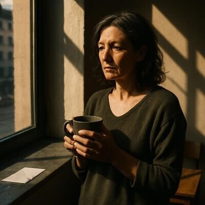 Eine Person steht nachdenklich am Fenster, warmes Licht und ein Gef&uuml;hl von Halt im Alltag.