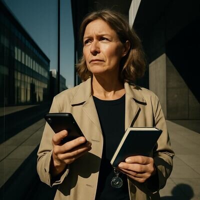 Eine Person in Bewegung, die kurz inneh&auml;lt und Orientierung sucht &ndash; passend zur Idee einer spontanen Beratung.