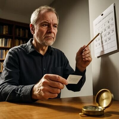 Ein Mann markiert in einem Kalender ein Zeitfenster und reflektiert, welche Daten er teilen m&ouml;chte.