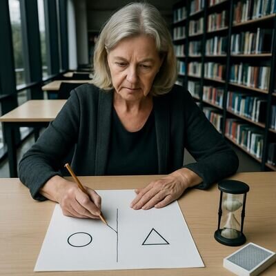 Person markiert auf Papier eine Grenze zwischen M&ouml;glichkeiten und Fakten, ruhige, klare Bildsprache.