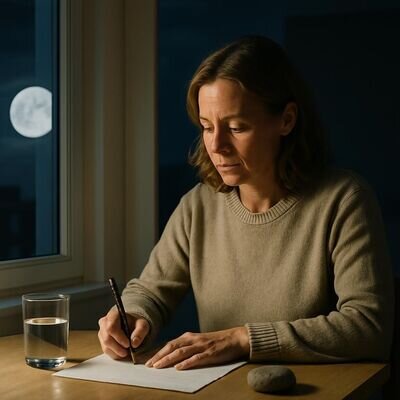 Eine Person sitzt geerdet am Fenster und notiert ruhig Gedanken f&uuml;r ein bewusstes Loslassen.