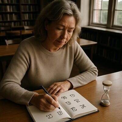 Eine Person h&auml;lt ein Notizbuch mit Reflexionsfragen, im Hintergrund ruhige, klare Umgebung.