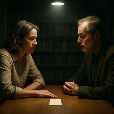 Zwei Menschen sitzen ruhig gegenueber und reflektieren Trauminhalte als Orientierungshilfe.