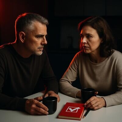 Ein Paar sitzt in ruhiger Atmosph&auml;re zusammen und spricht offen &uuml;ber Gef&uuml;hle und Zukunftspl&auml;ne.