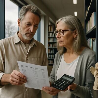 Ein Mann und eine Frau vergleichen ruhig Preise und Leistungen, ohne Stress oder Hektik.