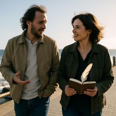 Zwei Menschen gehen nebeneinander und sprechen ruhig, symbolischer Gegenstand als Erinnerung an Klarheit.