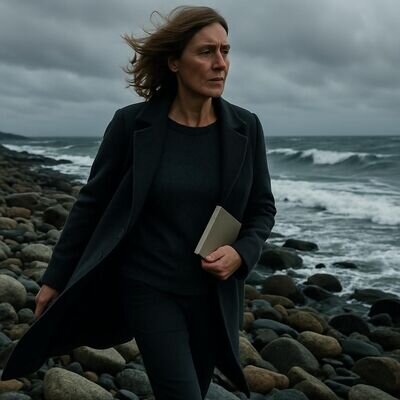 Eine Person geht nachdenklich an der Kueste entlang, Stimmung von Klarheit und Verarbeitung nach einem Gespraech.